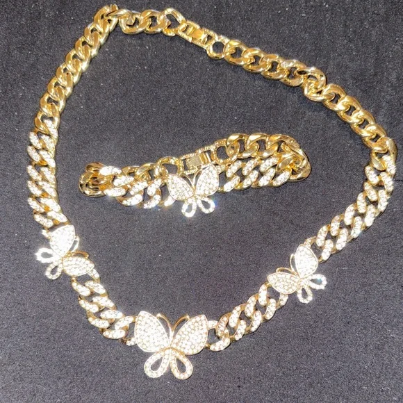 Gold Butterfly Necklace and Bracelet Set - Picture 1 of 6